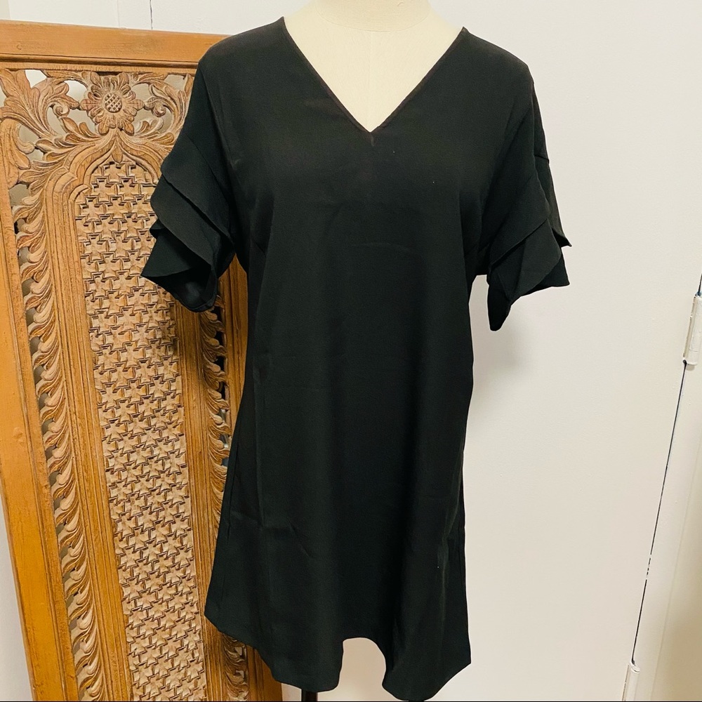 AVEC LES FILLES Ruffled Black CDC Dress- Noir